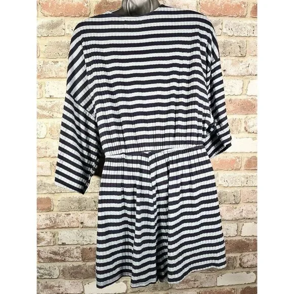 Urban Outfitters Ribbed Knit Surplice Romper Light Blue Striped‎ Summer Beach M - Picture 6 of 12